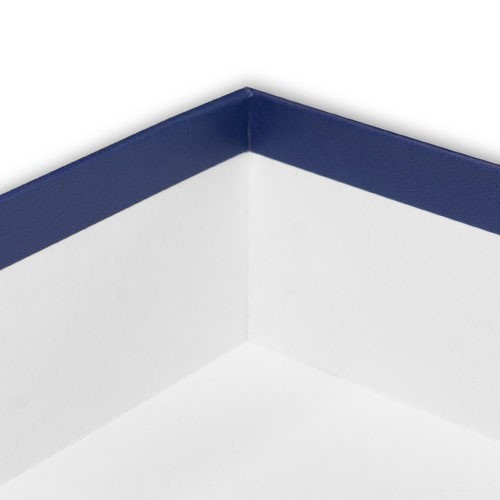 Example of box with white cardboard on the inside covered withe blue paper on the outside
